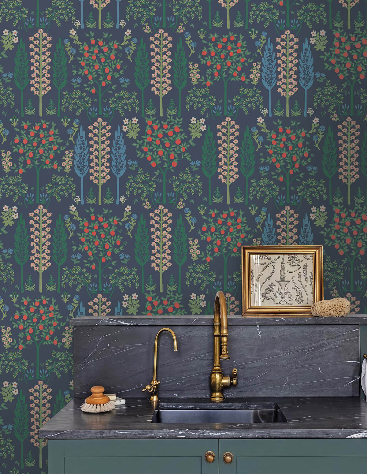 Rifle Paper Co. Fenna Wallpaper Sample - Navy Multi