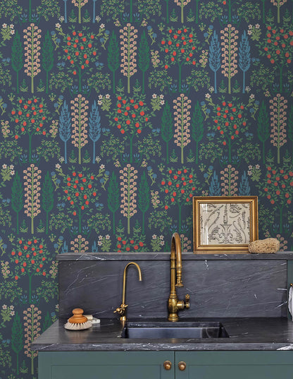 Rifle Paper Co. Fenna Wallpaper Sample - Navy Multi