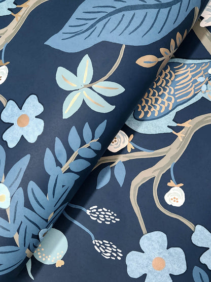 Rifle Paper Co. Peacock Wallpaper - Navy
