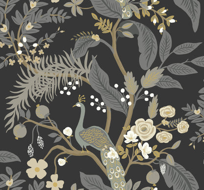 Rifle Paper Co. Peacock Wallpaper Sample - Black