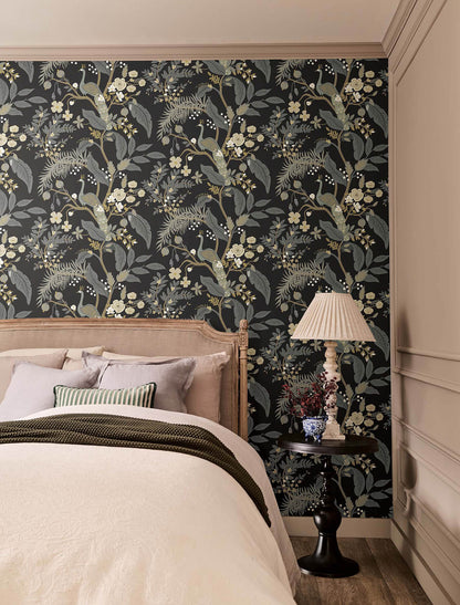Rifle Paper Co. Peacock Wallpaper Sample - Black