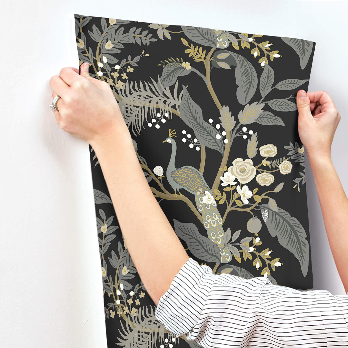 Rifle Paper Co. Peacock Wallpaper Sample - Black