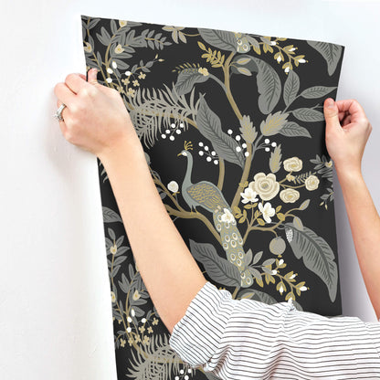 Rifle Paper Co. Peacock Wallpaper Sample - Black