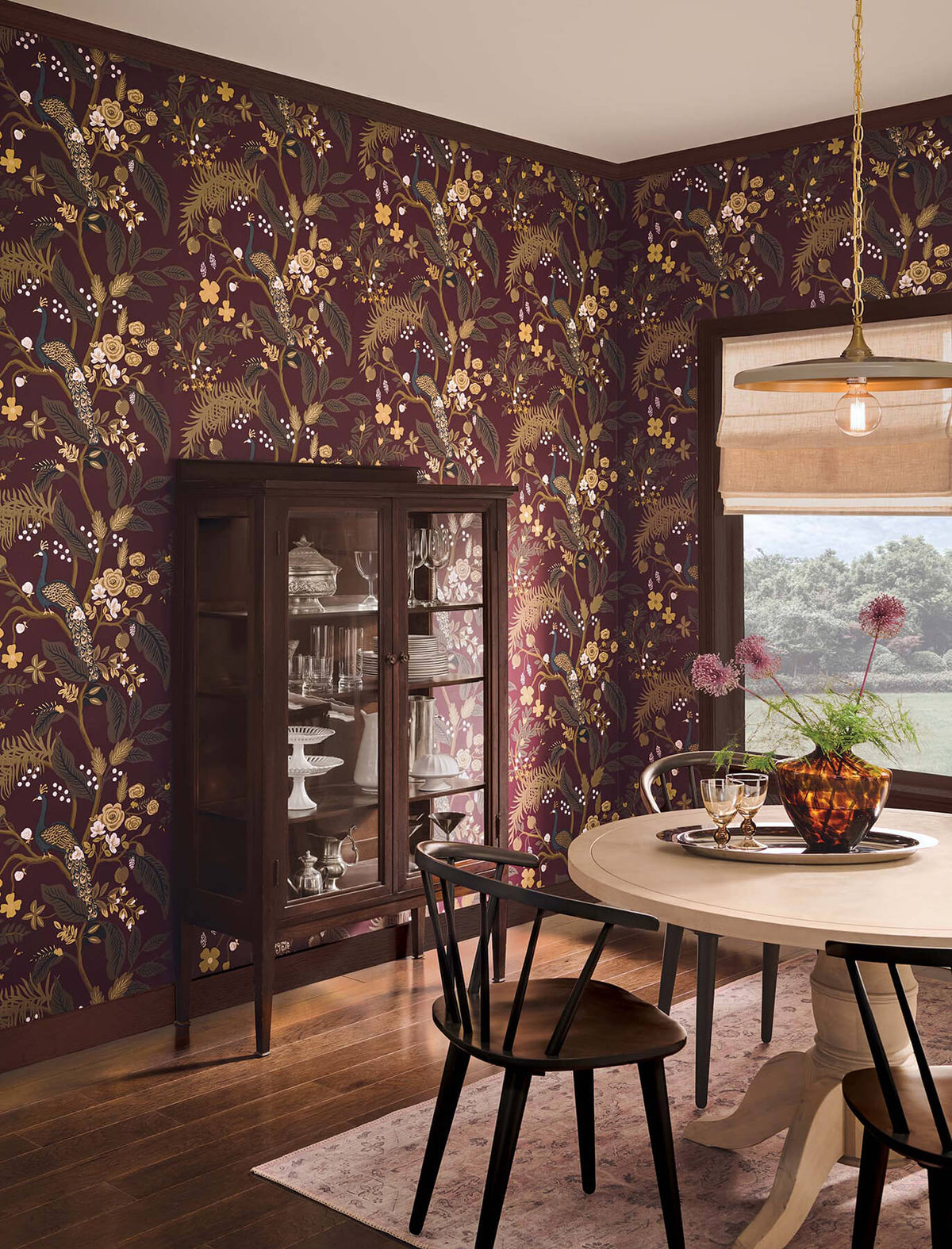 Rifle Paper Co. Peacock Wallpaper Sample - Burgundy