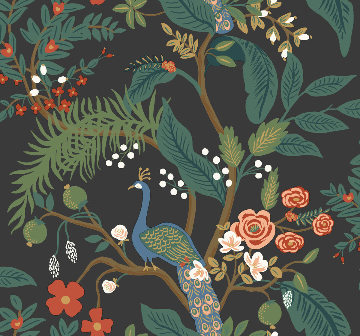Rifle Paper Co. Peacock Wallpaper Sample - Charcoal