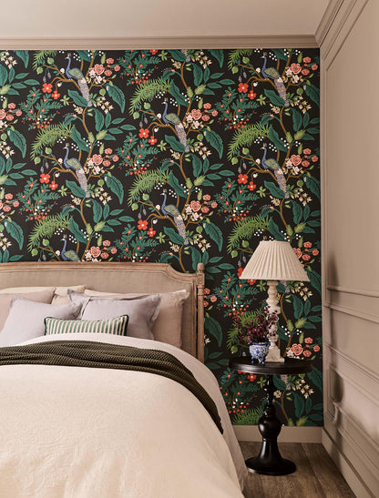 Rifle Paper Co. Peacock Wallpaper Sample - Charcoal