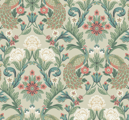 Ronald Redding Arts & Crafts Plume Dynasty Wallpaper - Taupe & Multi