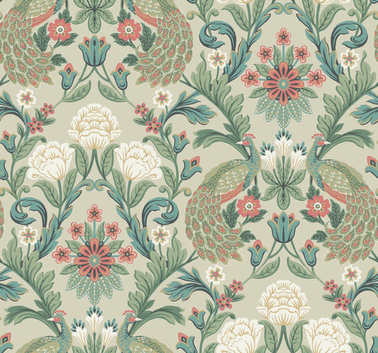 Ronald Redding Designs Arts & Crafts Plume Dynasty Wallpaper - Taupe & Multi