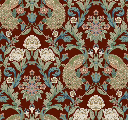 Ronald Redding Arts & Crafts Plume Dynasty Wallpaper - Red