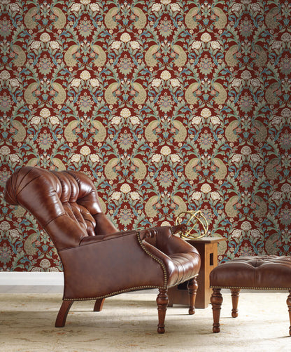 Ronald Redding Arts & Crafts Plume Dynasty Wallpaper - Red