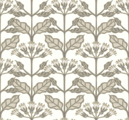Ronald Redding Arts & Crafts Tracery Blooms Wallpaper - White
