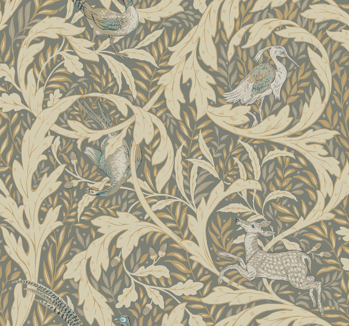 Ronald Redding Arts & Crafts Woodland Tapestry Wallpaper - Neutral