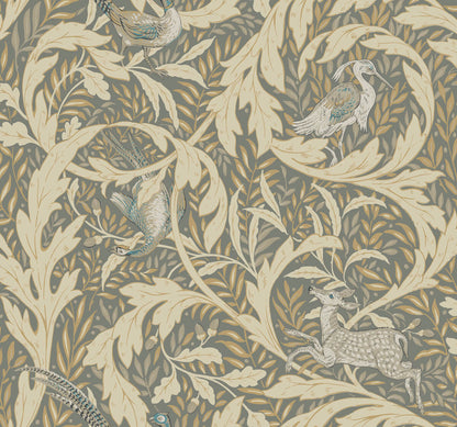 Ronald Redding Arts & Crafts Woodland Tapestry Wallpaper - Neutral