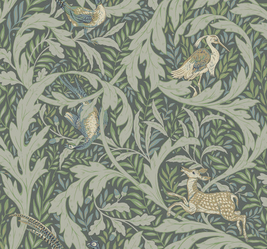 Ronald Redding Arts & Crafts Woodland Tapestry Wallpaper - Sage