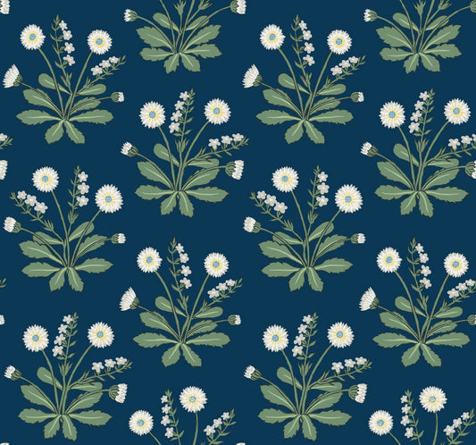 Ronald Redding Arts & Crafts Meadow Flowers Wallpaper - Navy