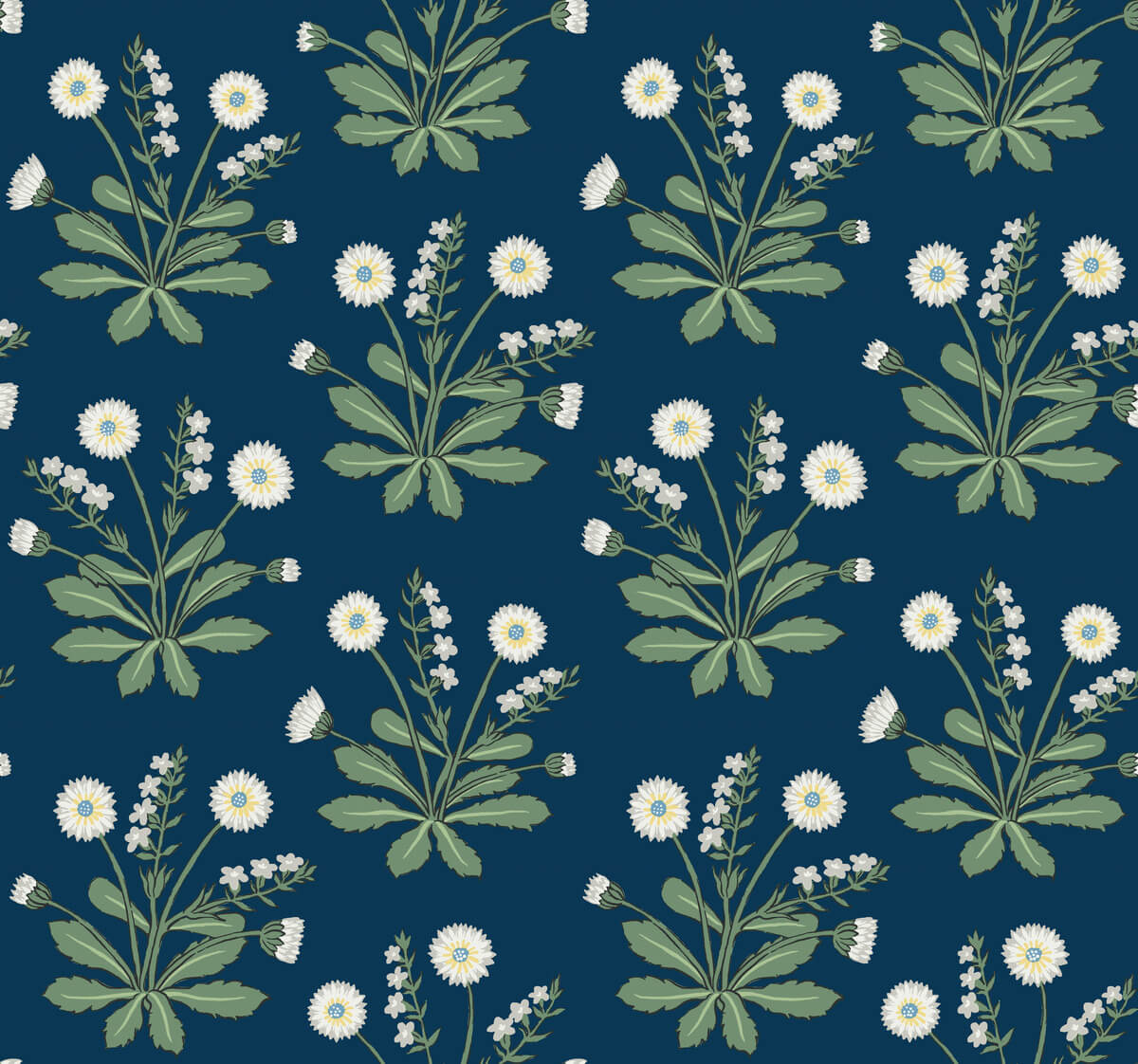 Ronald Redding Arts & Crafts Meadow Flowers Wallpaper - Navy