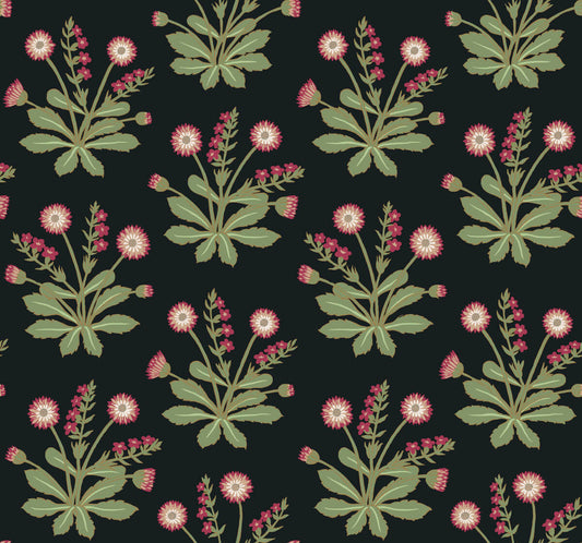 Ronald Redding Arts & Crafts Meadow Flowers Wallpaper - Black & Rose
