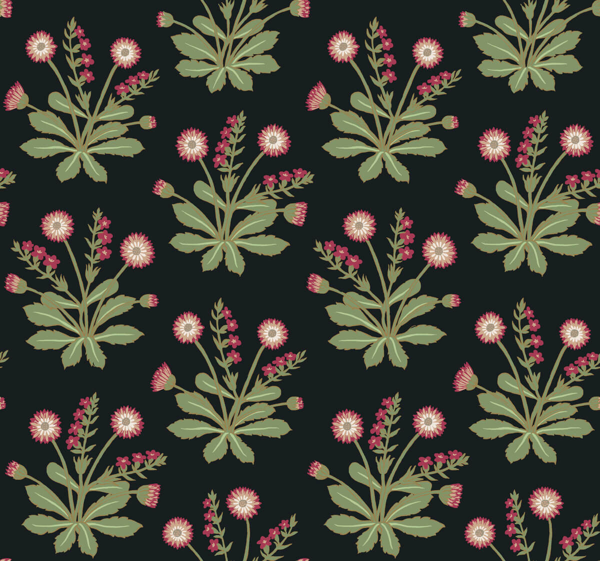 Ronald Redding Arts & Crafts Meadow Flowers Wallpaper - Black & Rose