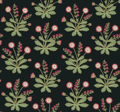 Ronald Redding Arts & Crafts Meadow Flowers Wallpaper - Black & Rose