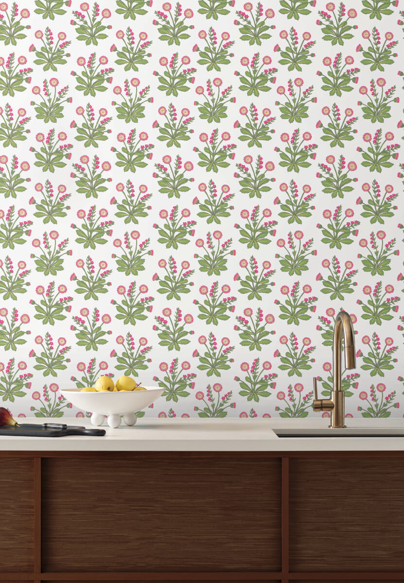 Ronald Redding Arts & Crafts Meadow Flowers Wallpaper - White & Rose
