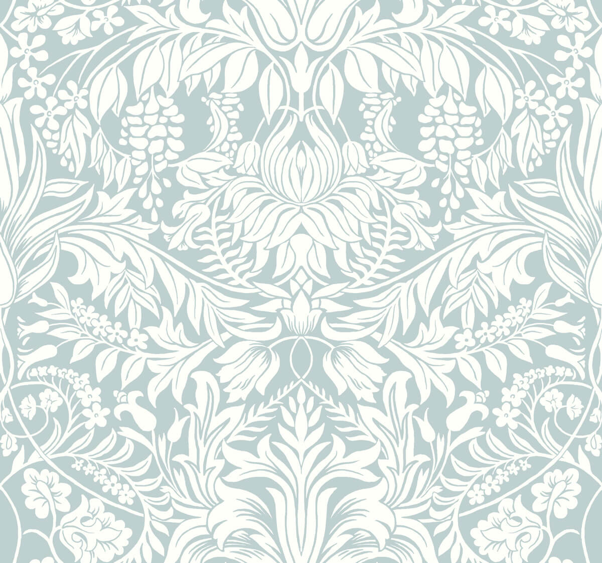 Ronald Redding Arts & Crafts Lockwood Damask Wallpaper - Light Blue