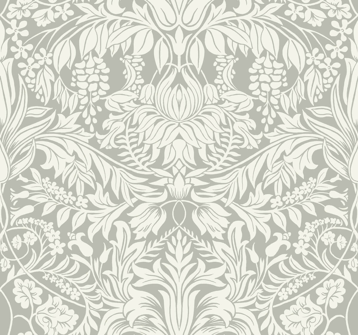 Ronald Redding Arts & Crafts Lockwood Damask Wallpaper - Grey