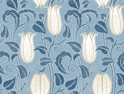 Ronald Redding Arts & Crafts Canterbury Bells Wallpaper - Blue