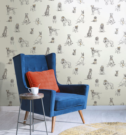 Ashford Toiles Dogs Life Wallpaper - Silver & Gold