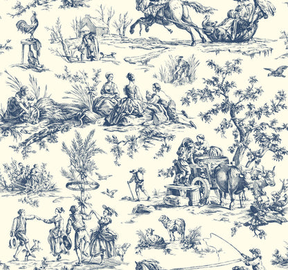 Toile Resource Library Seasons Toile Wallpaper - Blue