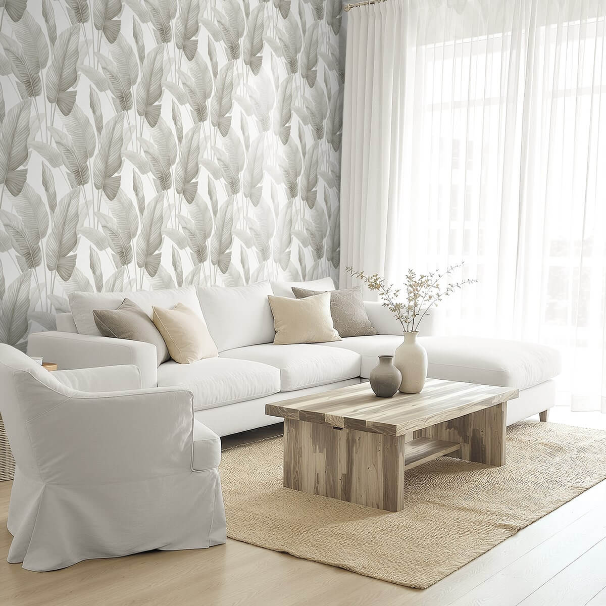 Seabrook Designs Bali Tropical Mantra Wallpaper Sample - Gloss White