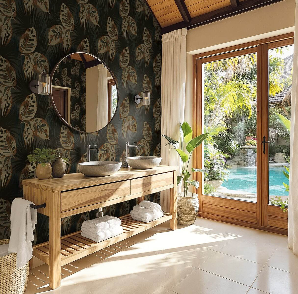 Seabrook Designs Bali Tropical Karma Wallpaper Sample - Metallic Dusk
