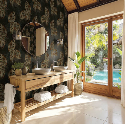 Seabrook Designs Bali Tropical Karma Wallpaper Sample - Metallic Dusk