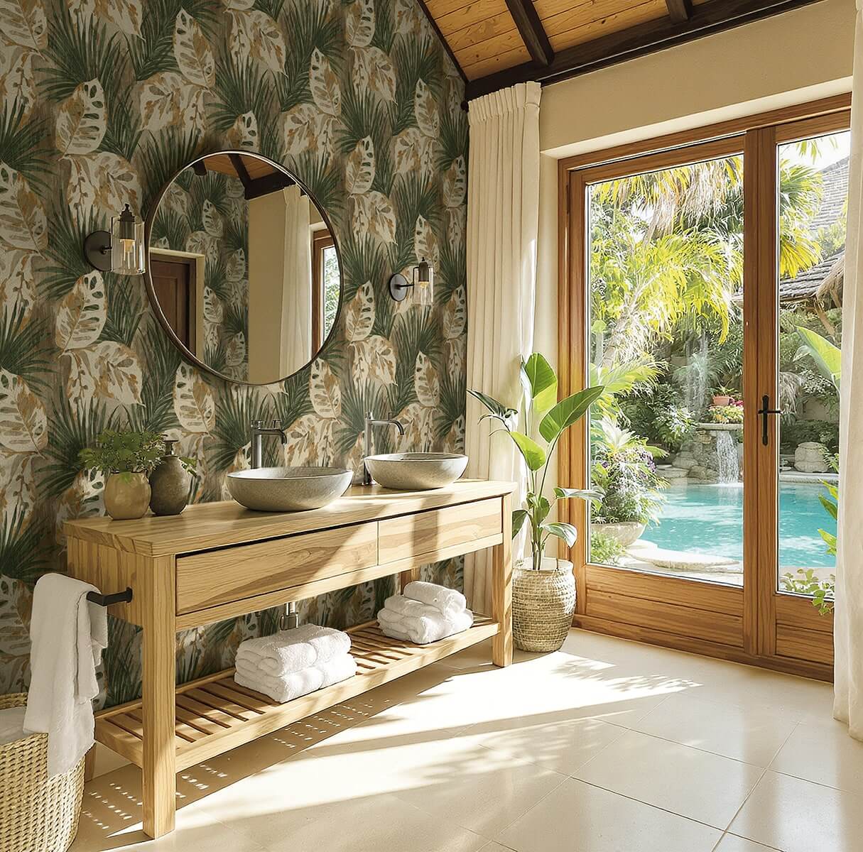 Seabrook Designs Bali Tropical Karma Wallpaper Sample - Evening Green