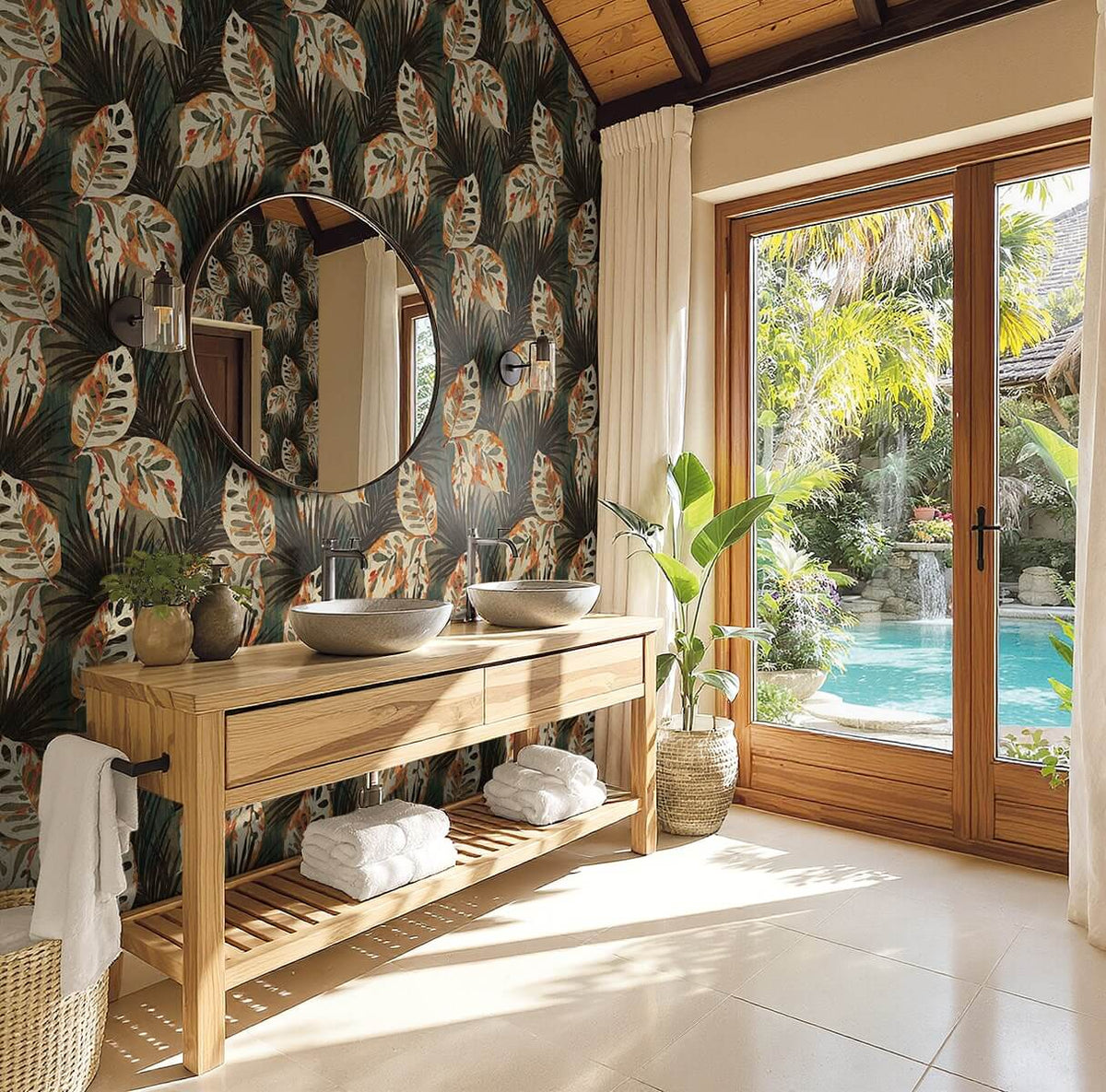 Seabrook Designs Bali Tropical Karma Wallpaper Sample - Metallic Autumn