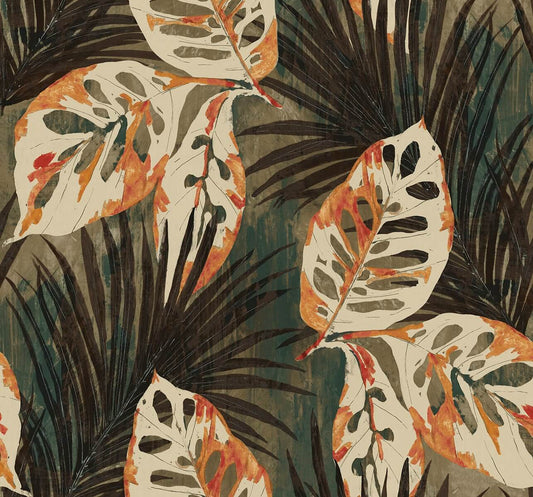 Seabrook Designs Bali Tropical Karma Wallpaper - Metallic Autumn