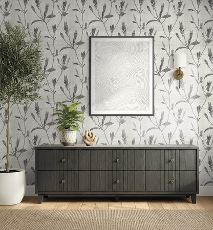 Seabrook Designs Bali Tropical Banyu Wallpaper Sample - Charcoal