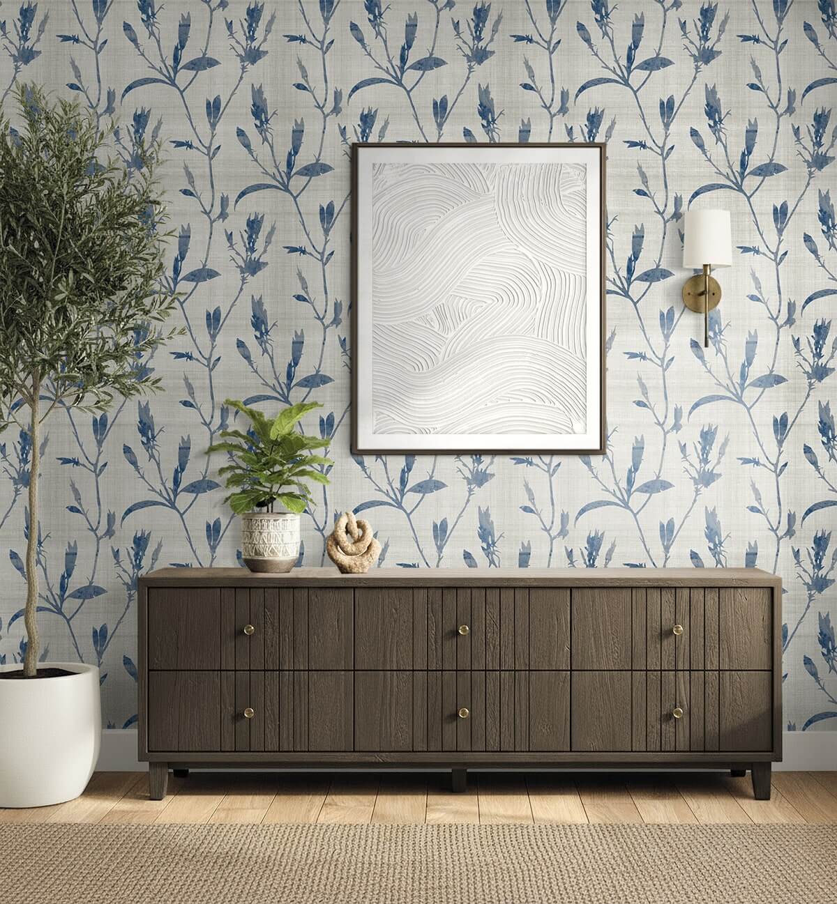 Seabrook Designs Bali Tropical Banyu Wallpaper Sample - Ocean Blue