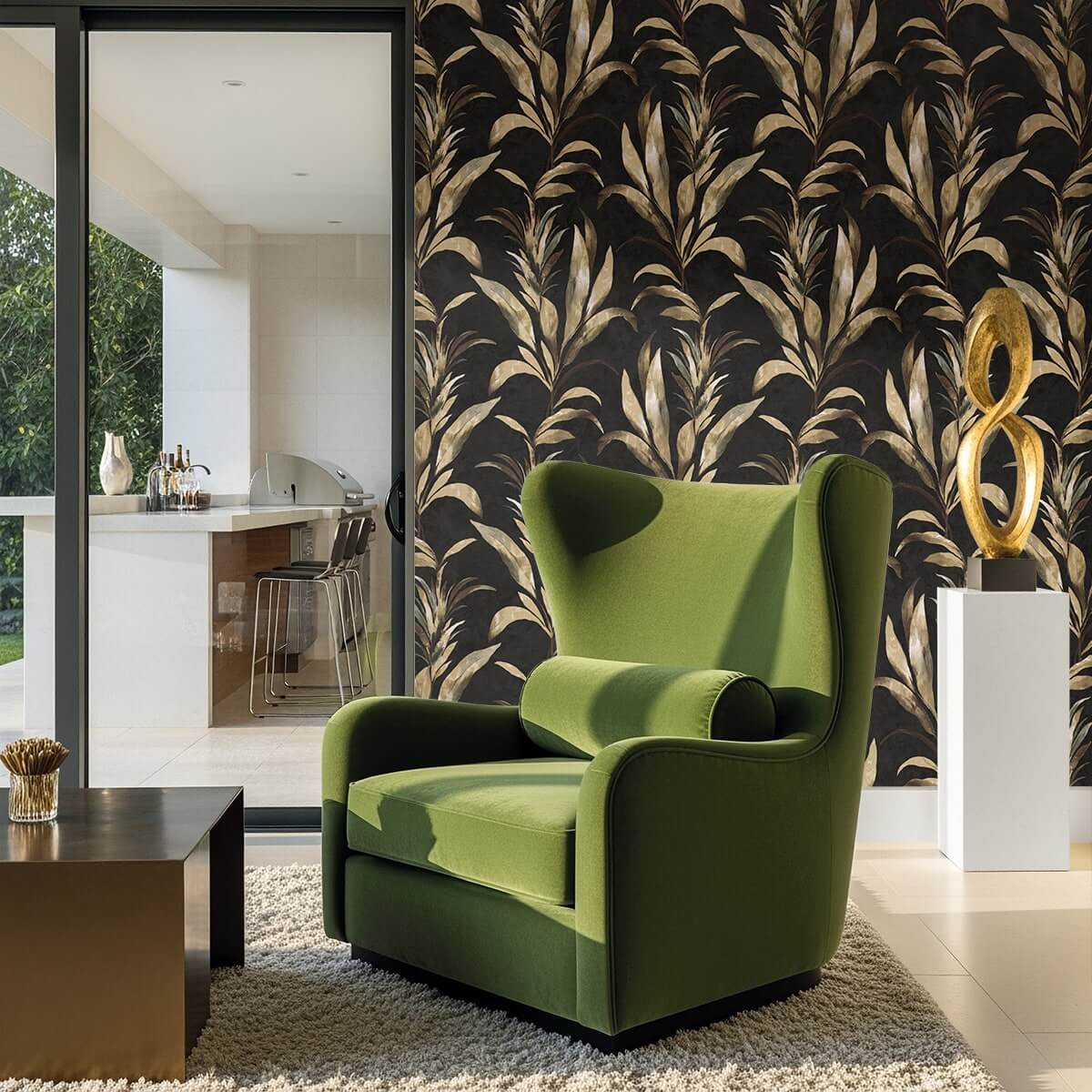 Seabrook Designs Bali Tropical Padma Wallpaper Sample - Warm Black