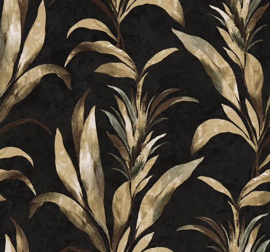 Seabrook Designs Bali Tropical Padma Wallpaper - Warm Black