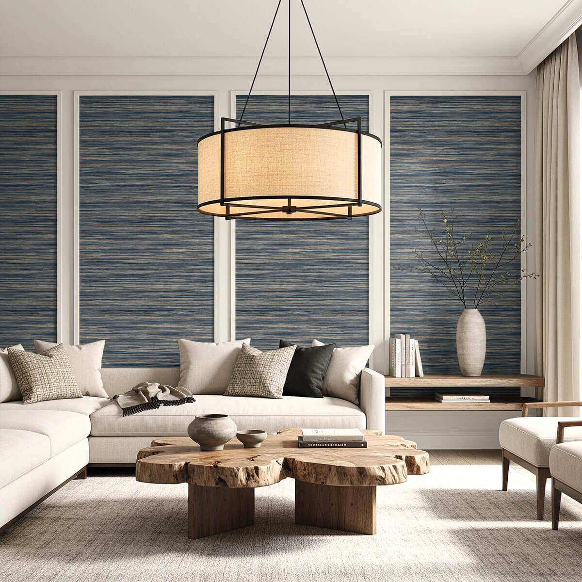 Seabrook Designs Bali Tropical Gita Wallpaper Sample - Navy Blue