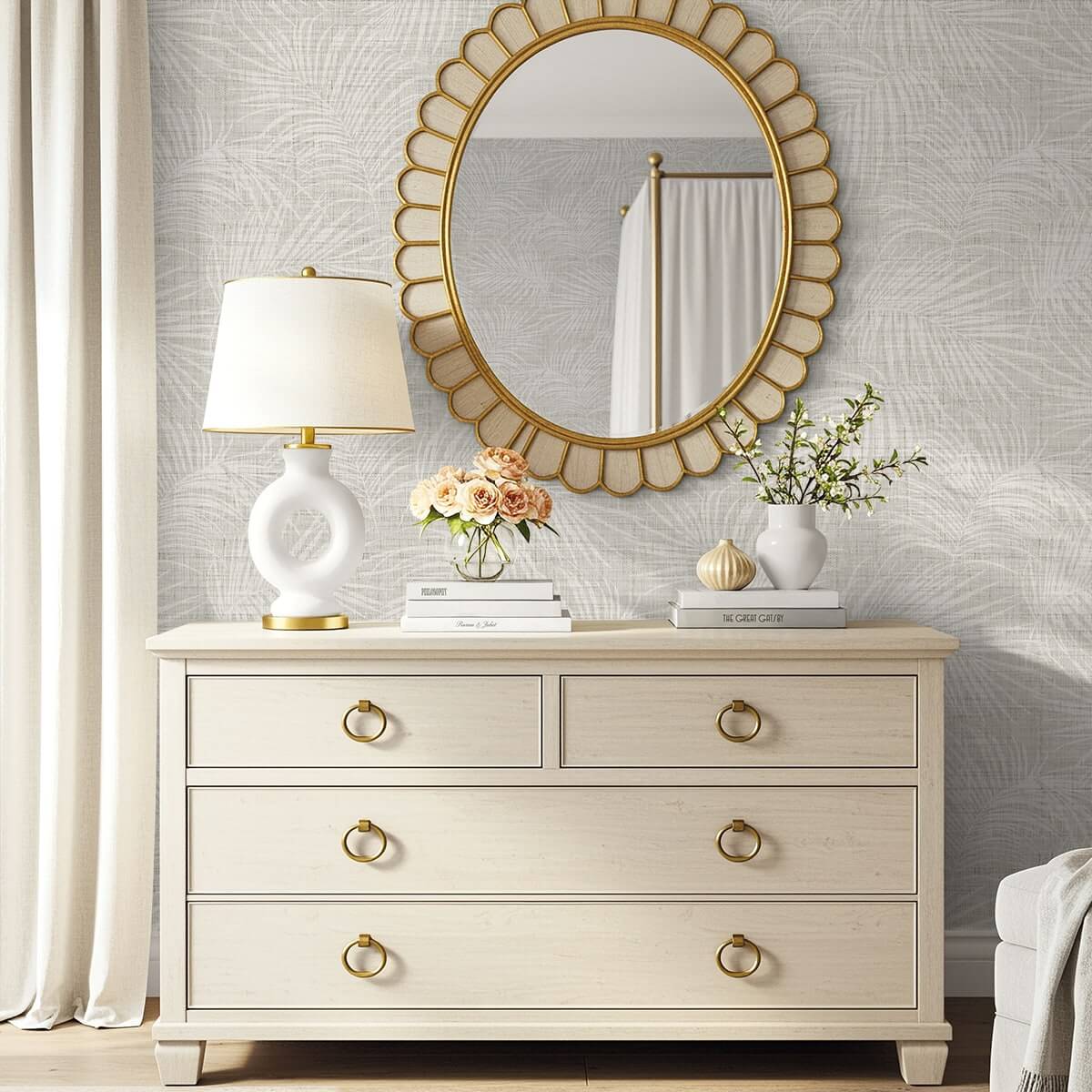 Seabrook Designs Bali Tropical Jiva Wallpaper Sample - Gray Mist