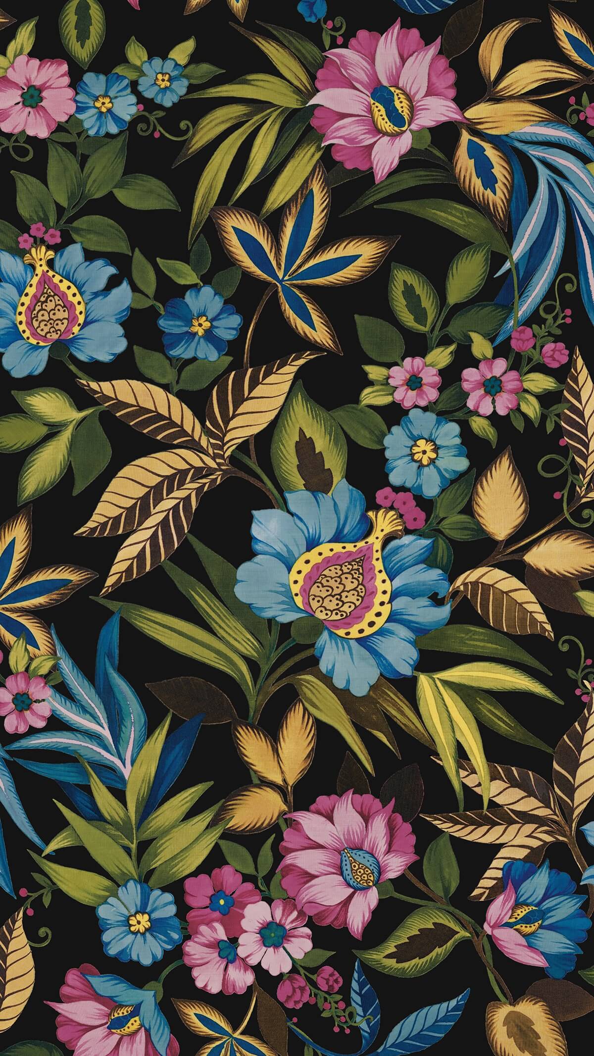 Seabrook Designs Bali Tropical Raya Wallpaper Sample - Metallic Black Jewel