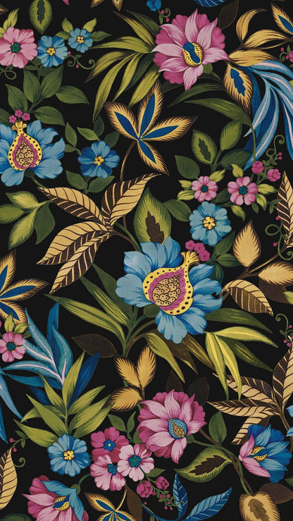 Seabrook Designs Bali Tropical Raya Wallpaper Sample - Metallic Black Jewel