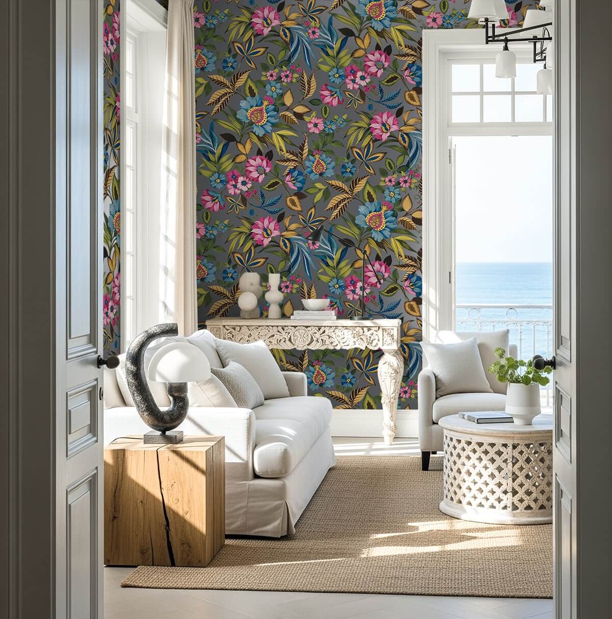 Seabrook Designs Bali Tropical Raya Wallpaper - Metallic Garden