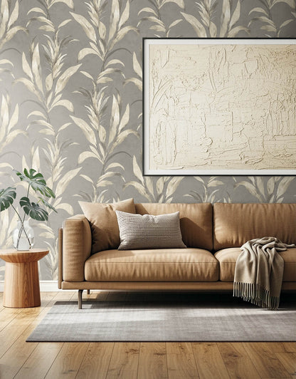 Seabrook Designs Bali Tropical Padma Wallpaper Sample - Metallic Grey Fog