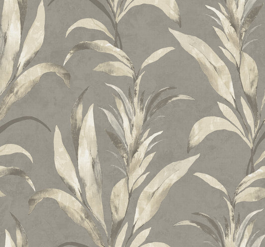 Seabrook Designs Bali Tropical Padma Wallpaper - Metallic Grey Fog
