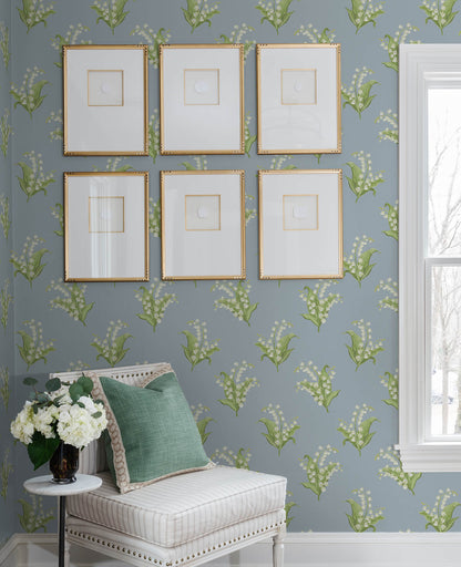 Erin Gates Farmington Lily of the Valley Wallpaper - Blue Heather