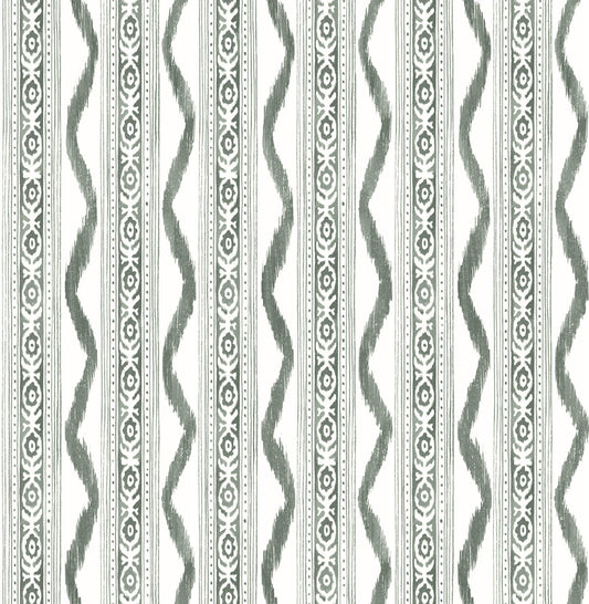 Erin Gates Rhys IKAT Stripe Wallpaper - Green