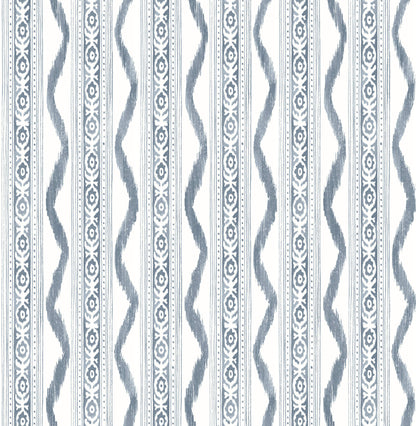 Erin Gates Rhys IKAT Stripe Wallpaper - Blue