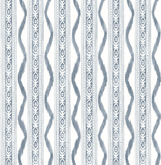 Erin Gates Rhys IKAT Stripe Wallpaper - Blue